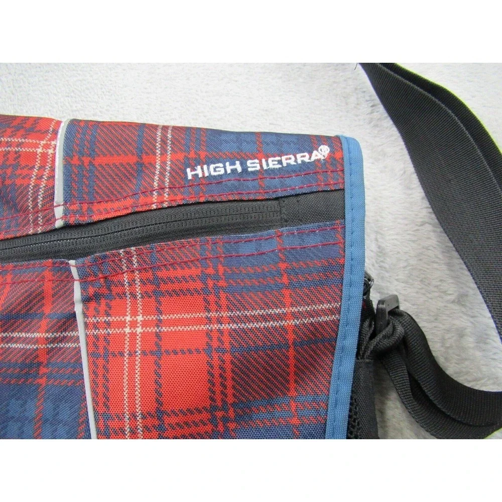 High Sierra Crossbody Laptop Bag Tank Messenger Plaid Flannel Red/Blue 18